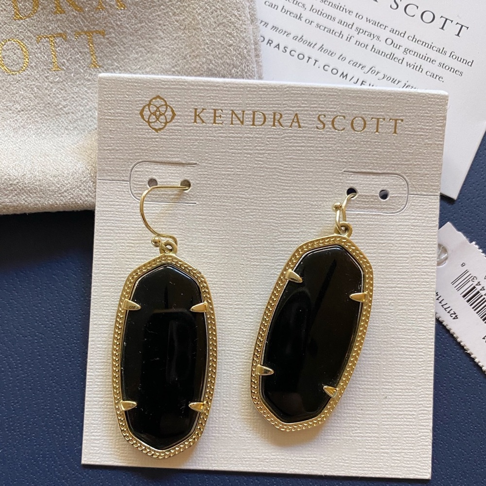 Elle Gold Drop Earrings In Black Opaque Glass